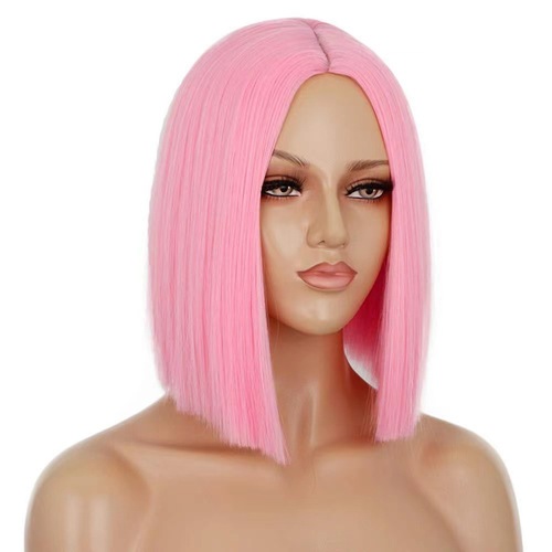 Cross-border women's middle-parted bangs-free shoulder-length clavicle hair women's medium-length straight hair chemical fiber wig headgear European and American wigs