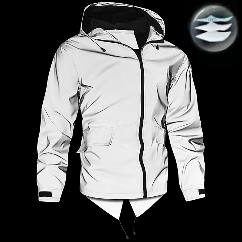 2503 Night Glow Tech Reflective Jacket for Men and Women, Spring and Autumn Mid-Length Thin Windbreaker