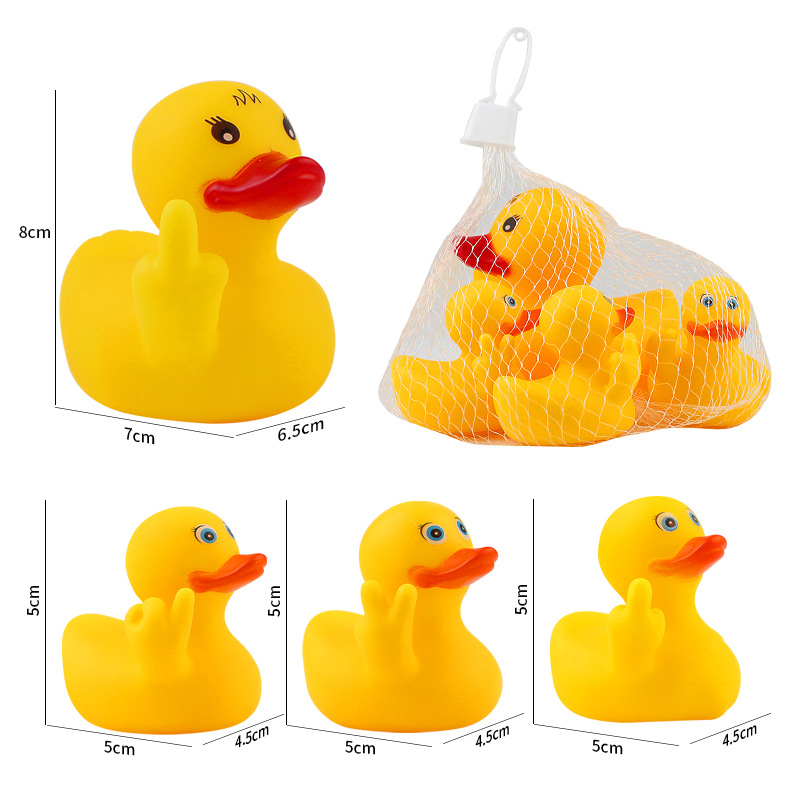One big duck with three little gestures despises funny toys