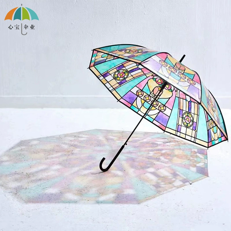 Прозрачный зонт с росписью, винтажный зонт с длинной ручкой, зонт двойного назначения на заказ для солнечных и дождливых дней, свежий стиль для студентов и студенток, солнцезащитный зонт.