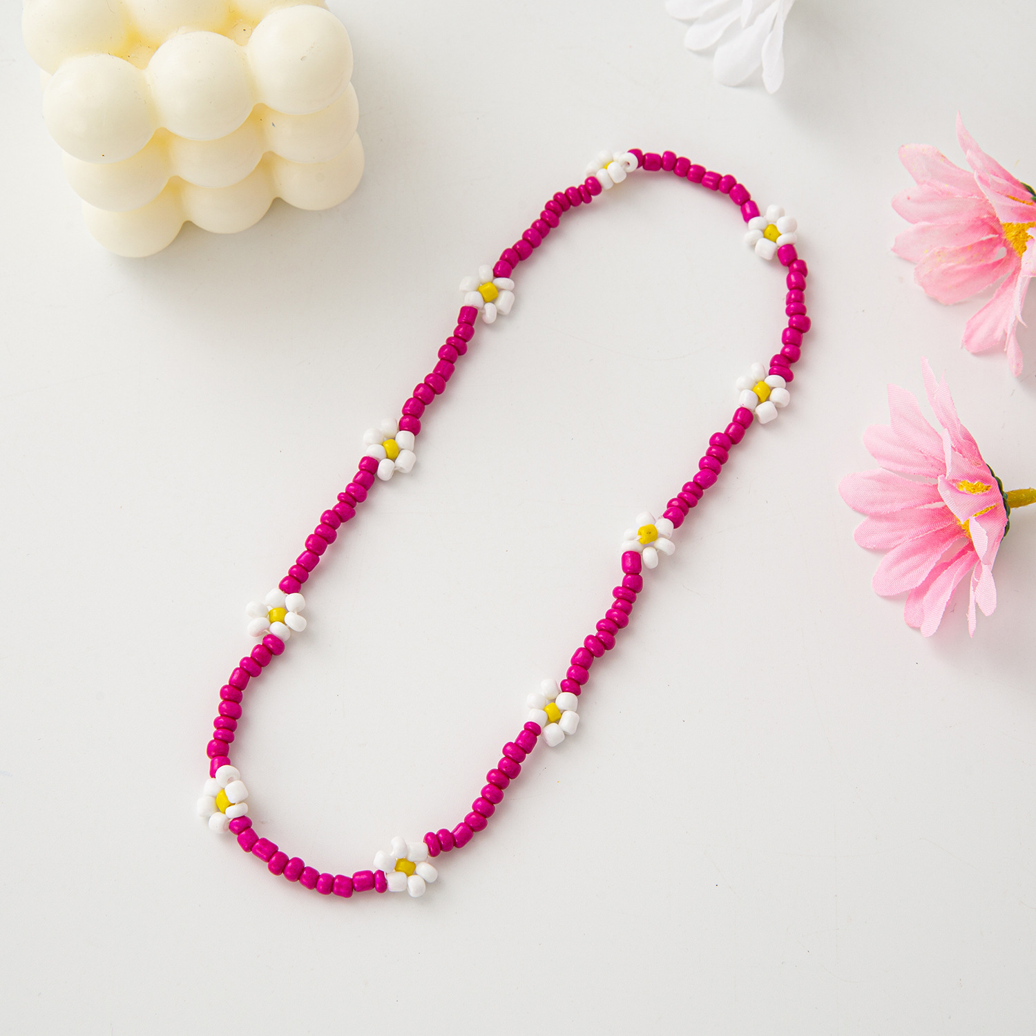 11g Weight Bracelets, Necklace Classification 1 Piece, 1 Set Quantity Holiday, Daily Occasion Resin, Seed Bead Material Flower Pattern Kid'S Gender Beaded Design Cartoon Style, Cute Style Cartoon Style Cute Flower Resin Seed Bead Beaded Kid'S Bracelets Necklace 12