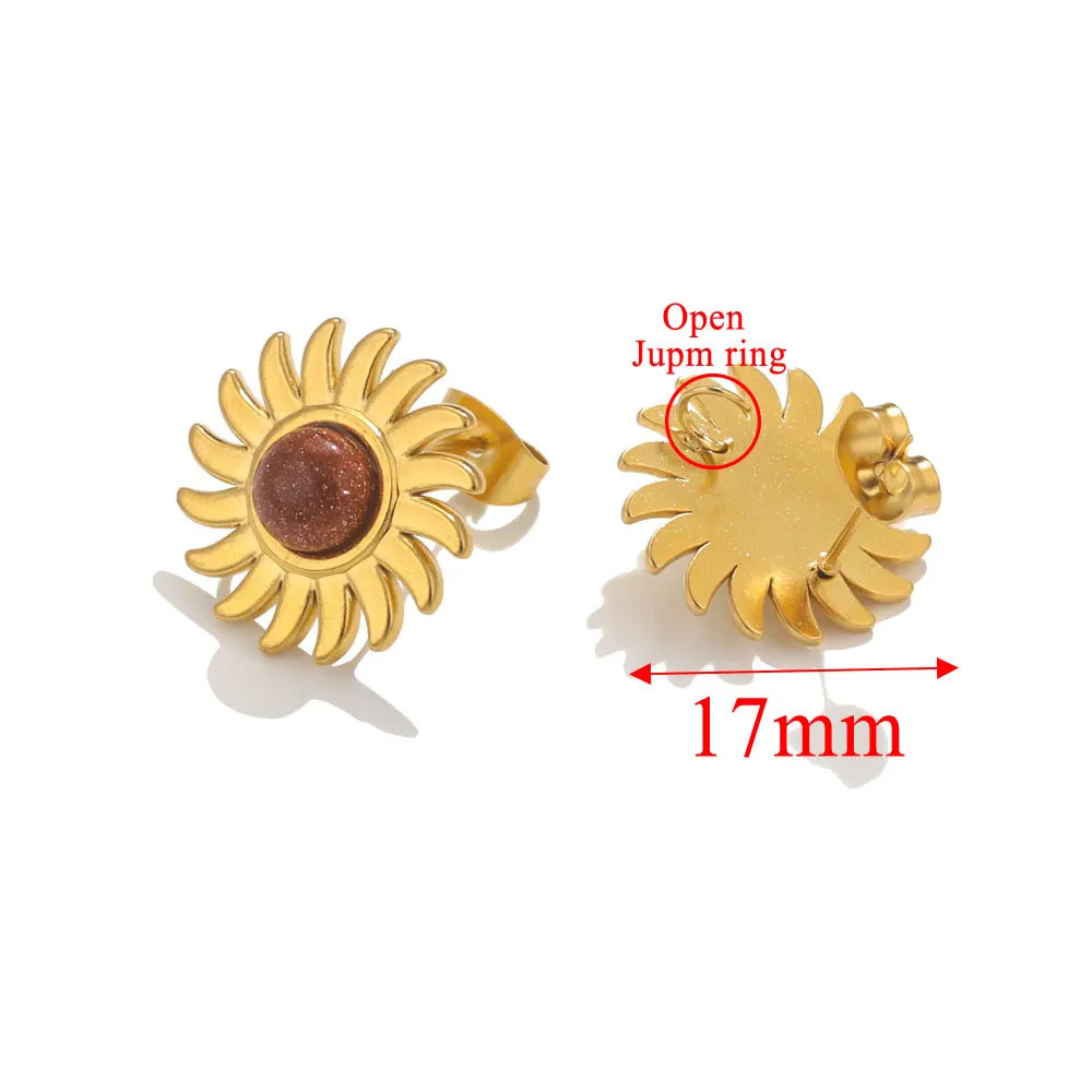 Pendientes de girasol de piedra natural de acero inoxidable pendientes de acero de titanio pendientes de piedra Ojo de Tigre pendientes de accesorios de joyería DIY