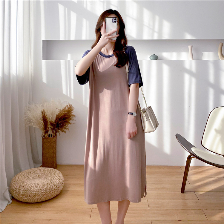 9130 Pregnant Women's Dual-Use Breastfeeding Dress Summer Modal Loose Thin Breastfeeding Clothes Pajamas for the Moon