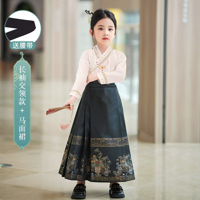 Horse-faced skirt mid-large children's suit 2025 new children's national style high-end Chinese costume for girls Chinese style ancient costume