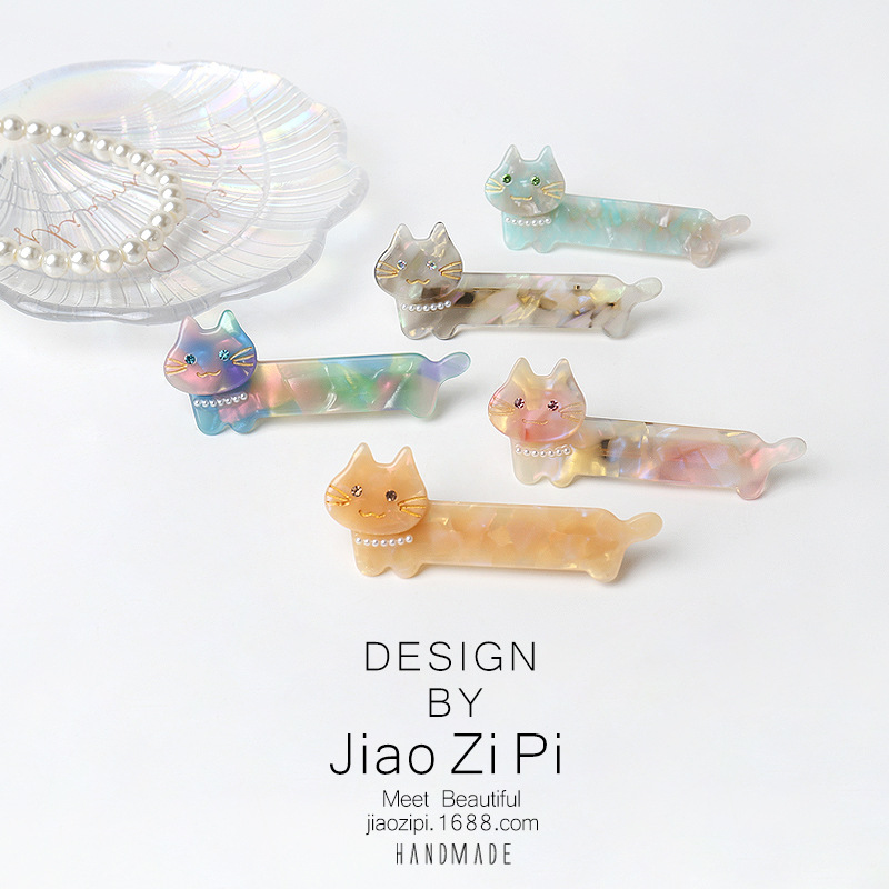 Creative Long Necklace Cat Hairpin Retro Color Bangs Side Clip Original Matching Hair Accessories All-match Headwear