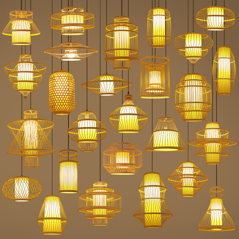 Woven Lantern Chandelier Chinese-Style Hot Pot Restaurant Bamboo Art Lamp Shop Commercial Use Homestay Tea Room Japanese-Style Lighting Fixtures