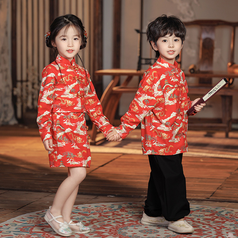 Boys' Hanfu, Spring and Autumn Chinese Style Traditional Costume, Children's Tang Suit, Baby's First Birthday Dress, Girls' Cheongsam Skirt, Ethnic Clothing