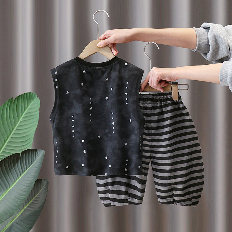 7324 traje sin mangas para niños verano 2025 nuevo chaleco rasguños para niños verano moda pantalones cortos de mezclilla coreanos