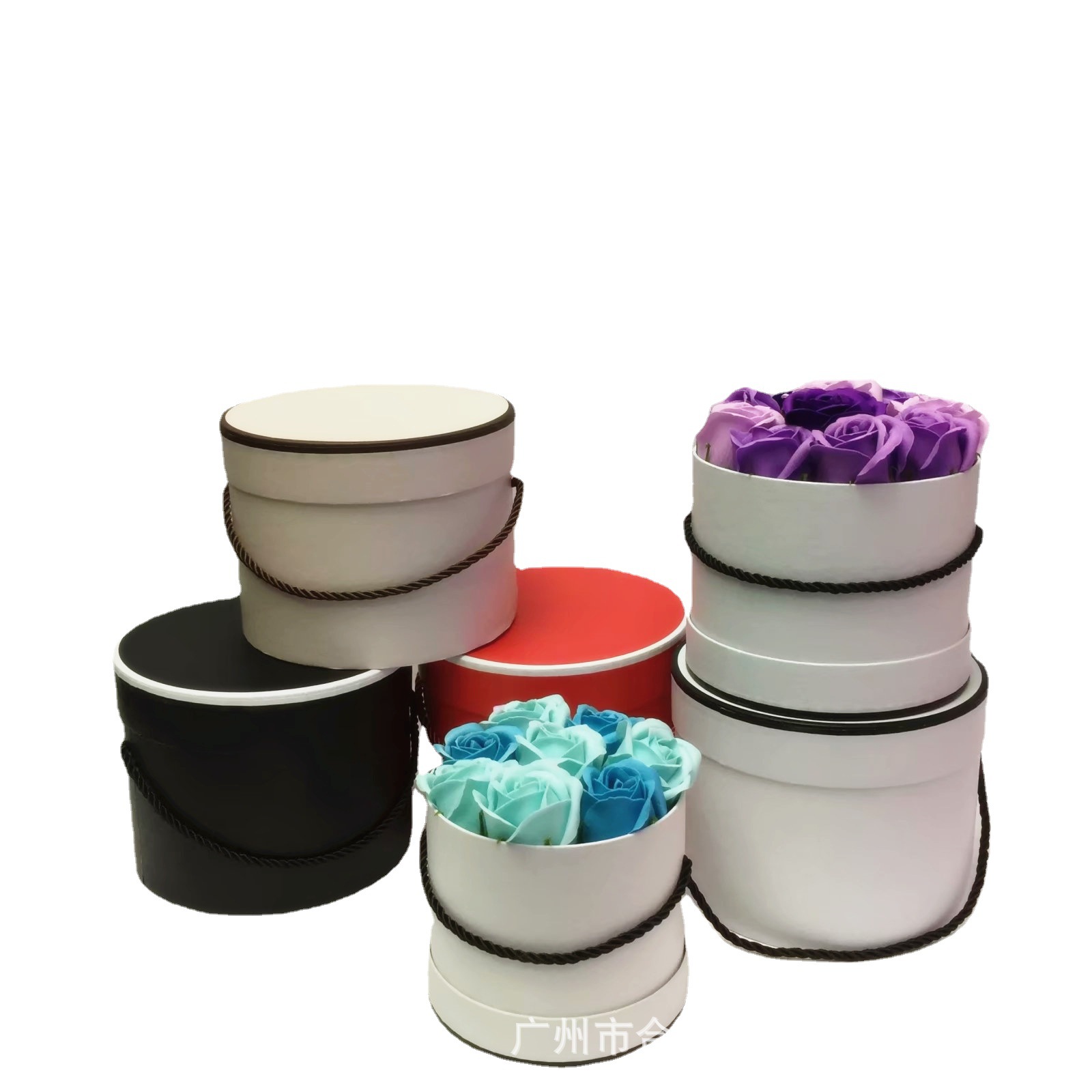 合心意 时尚简约 纯色抱抱桶鲜花盒三件套 鲜花礼盒圆柱手提花桶