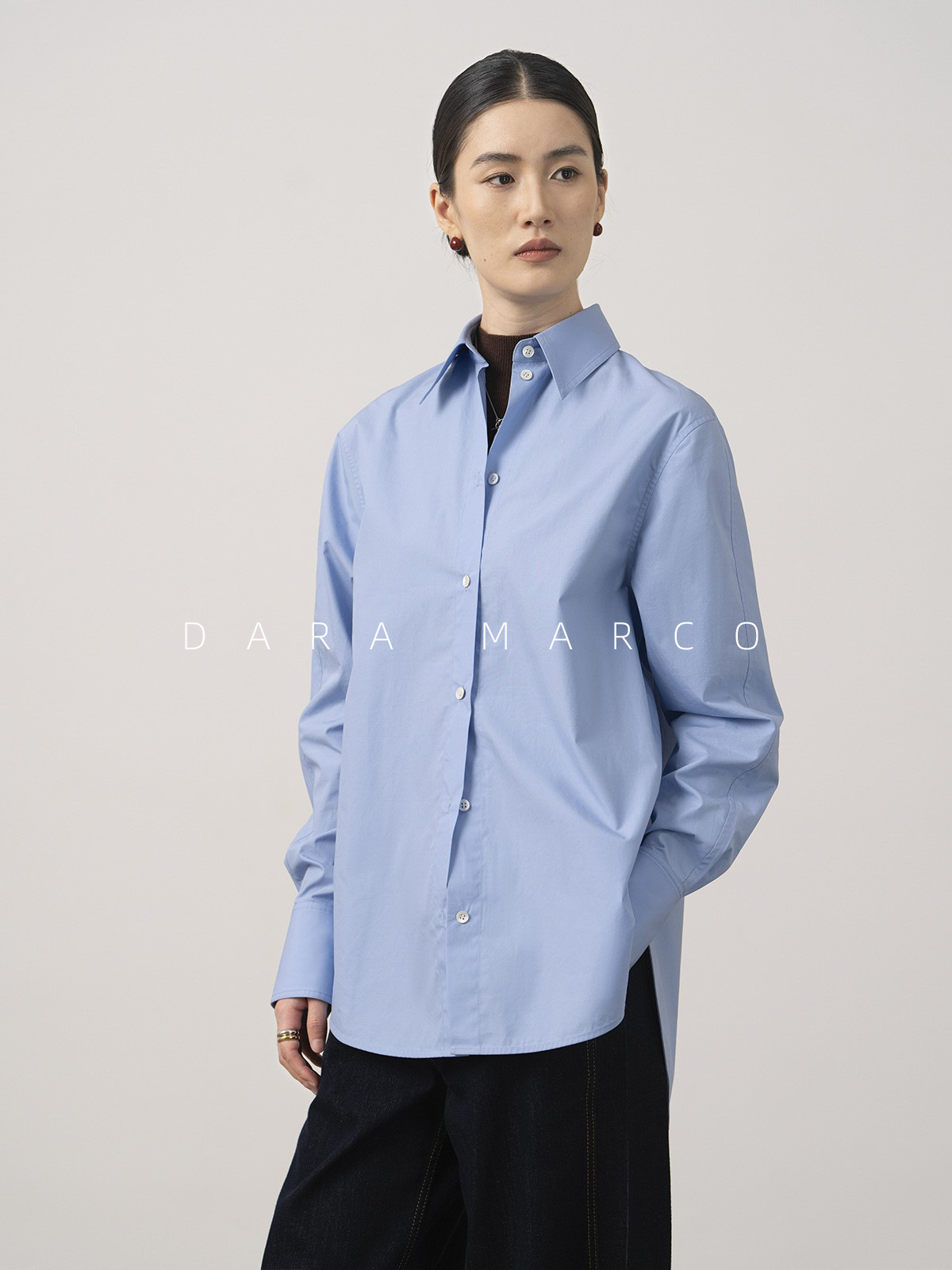 Cabinet 2.9K/anti-wrinkle crisp/TOT straight loose version poplin high branch cotton shirt blouse women's long sleeve