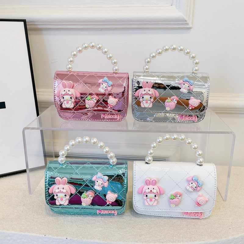 Bolso de moda para niños, bolso de cinturón de cadena de chicas, bolso de hombro de dibujos animados lindo, bolso de perla brillante, bolso pequeño