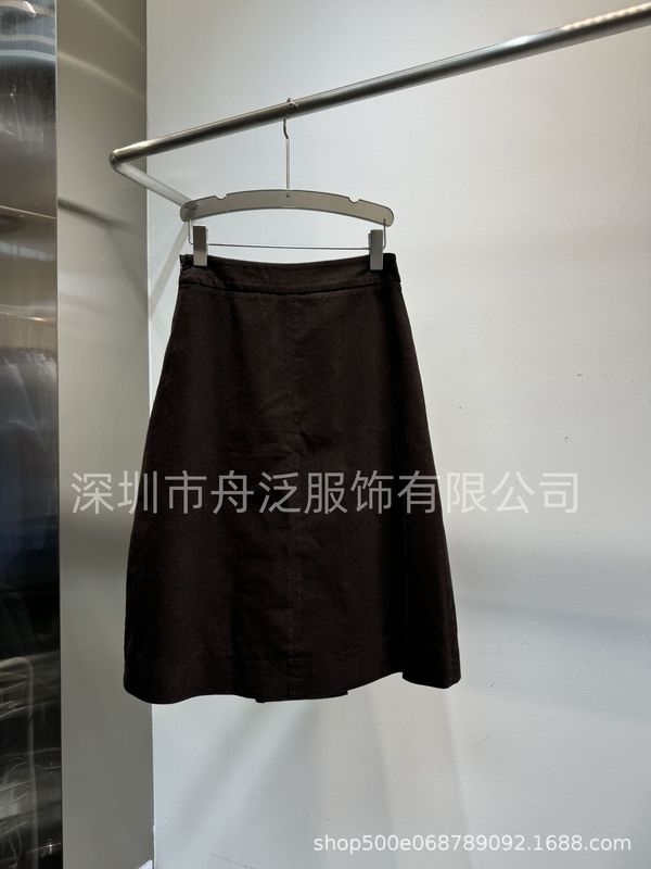 小禾正确半裙女装2025秋季新款棉灯芯绒棕色中长款半身裙|undefined