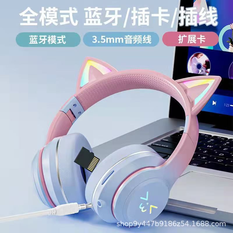 Macaron Wireless Sports Bluetooth Headset Head-Mounted Devil Cat Ears Suitable for Android Apple Over-Ear Type