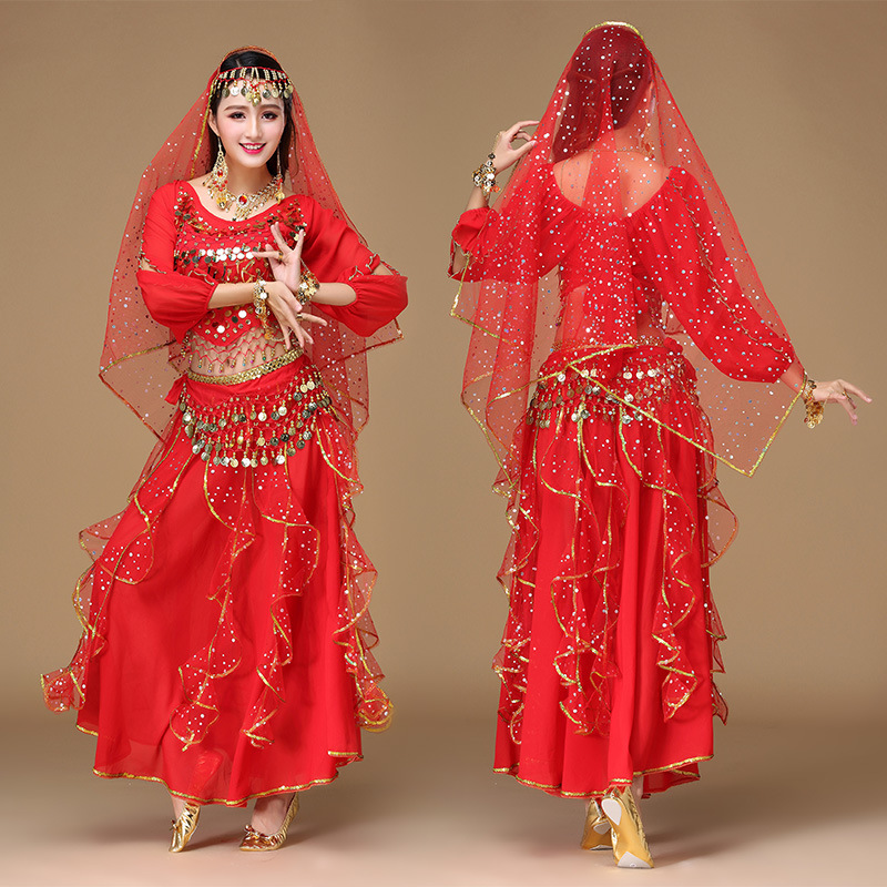 Indian Dance Costumes, Exotic Belly Dance Costumes, New Ethnic Dance Costumes, Long-Sleeved Skirt Suits