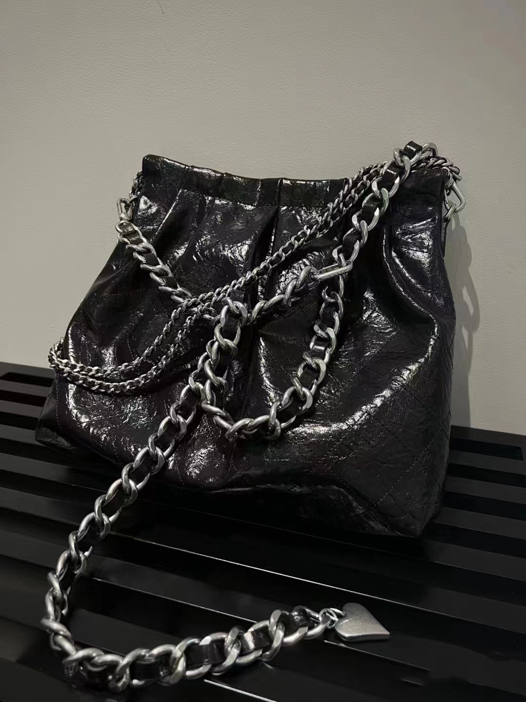 대형 블랙 실버 체인