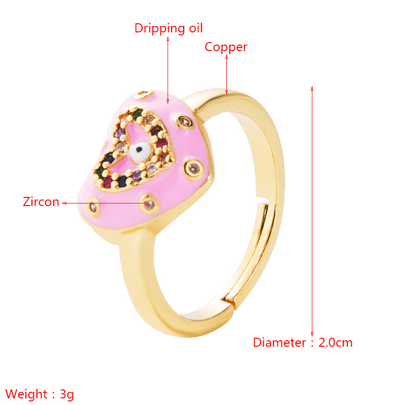 Bague Coeur Oeil De Diable Dégoulinant D&#39;huile De Couleur Zircon Micro-incrusté De Cuivre Vintage display picture 1