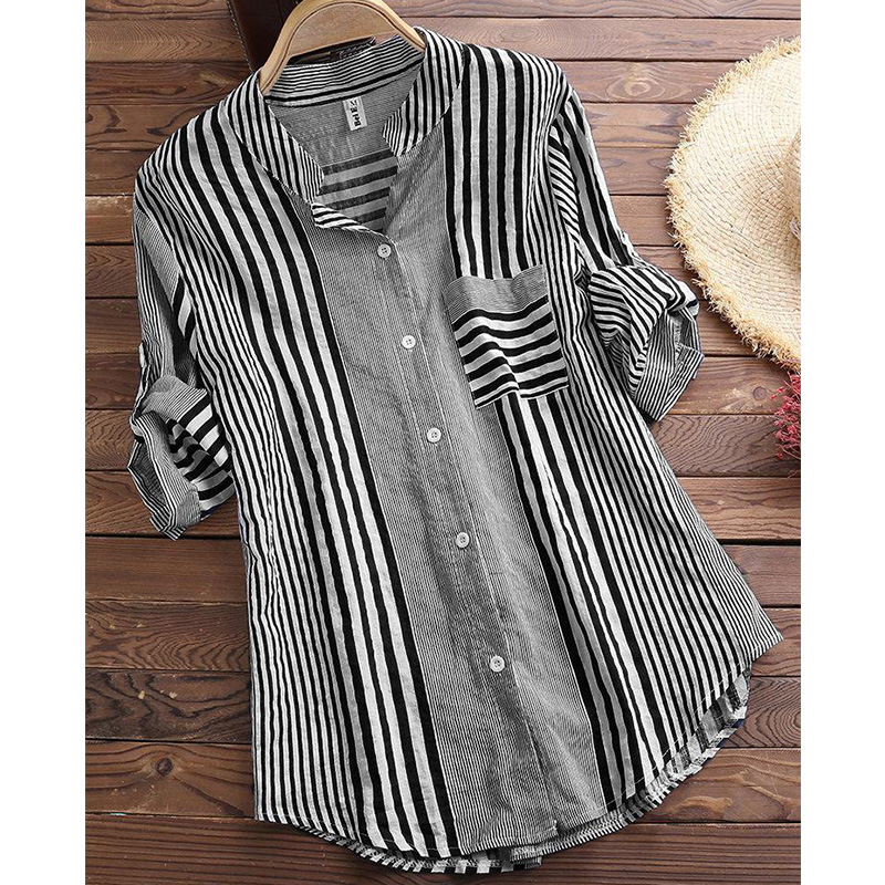 260010 europeo y americano transfronterizo de comercio exterior Amazon estación independiente Venta caliente Camisa de algodón a rayas de las mujeres de cercanías top en stock