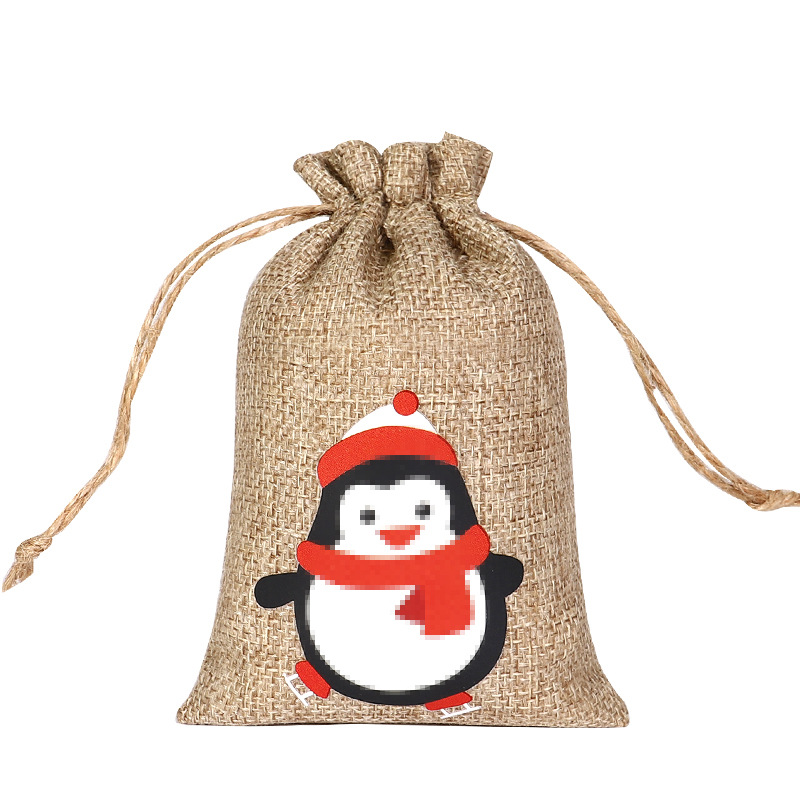2024 nueva bolsa de arpillera de Navidad regalo de caramelo de Navidad bolsa de tela pequeña cordón de Navidad joyería de arpillera bolsa de embalaje