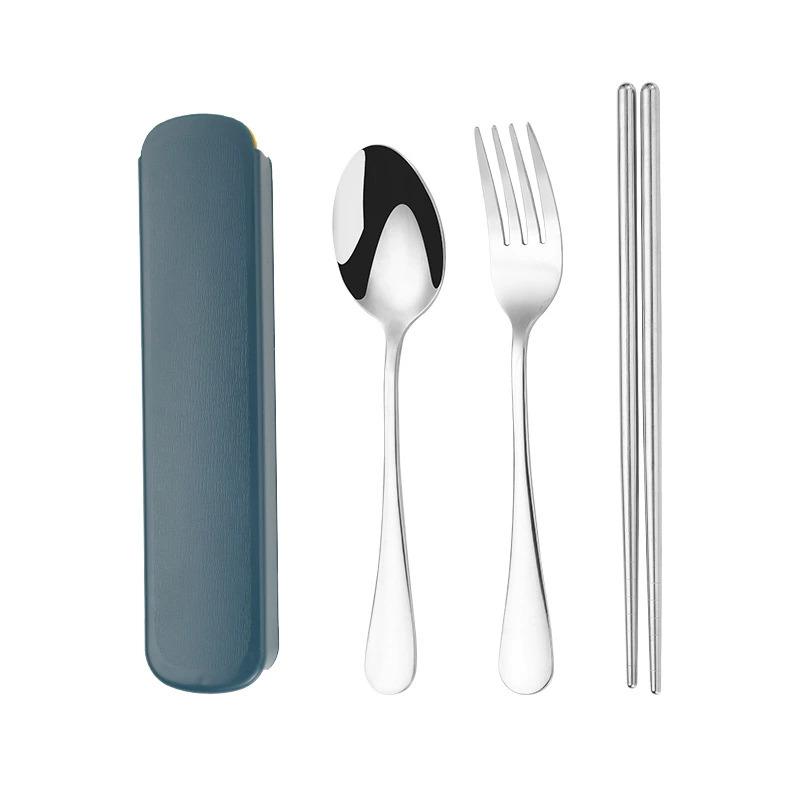 Handheld tableware stainless steel, travel set for elementary school students, storage box, chopsticks, 3 piece set, wholesale