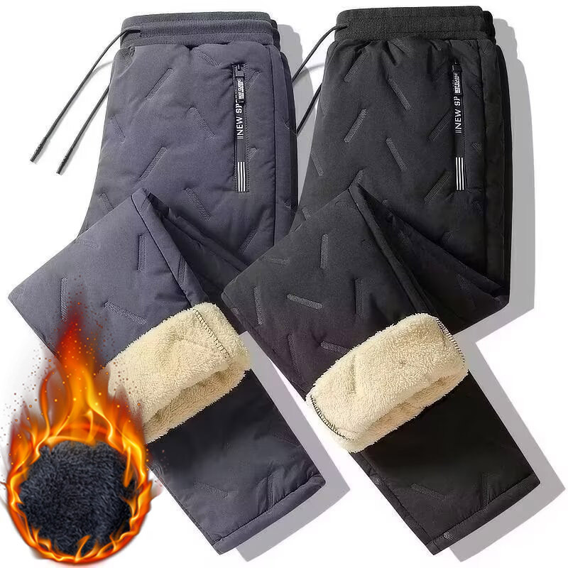 Explosiones transfronterizas de tamaño europeo pantalones de algodón de cordero de cachemira de tamaño grande para hombres otoño y invierno más pantalones de cachemira a prueba de viento fábrica de pantalones calientes al por mayor