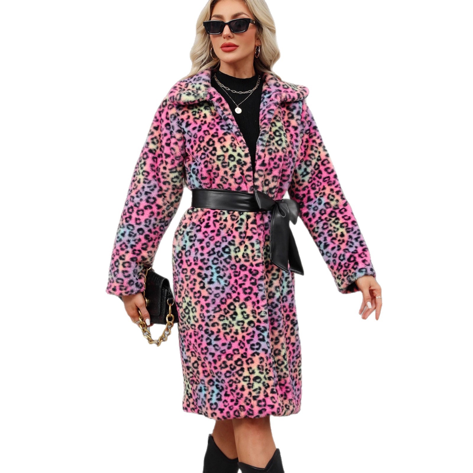 Women's Clothing Luxury Faux Fur Coat – Leopard Print Winter Coat With Notched Collar For Women_voghion.com