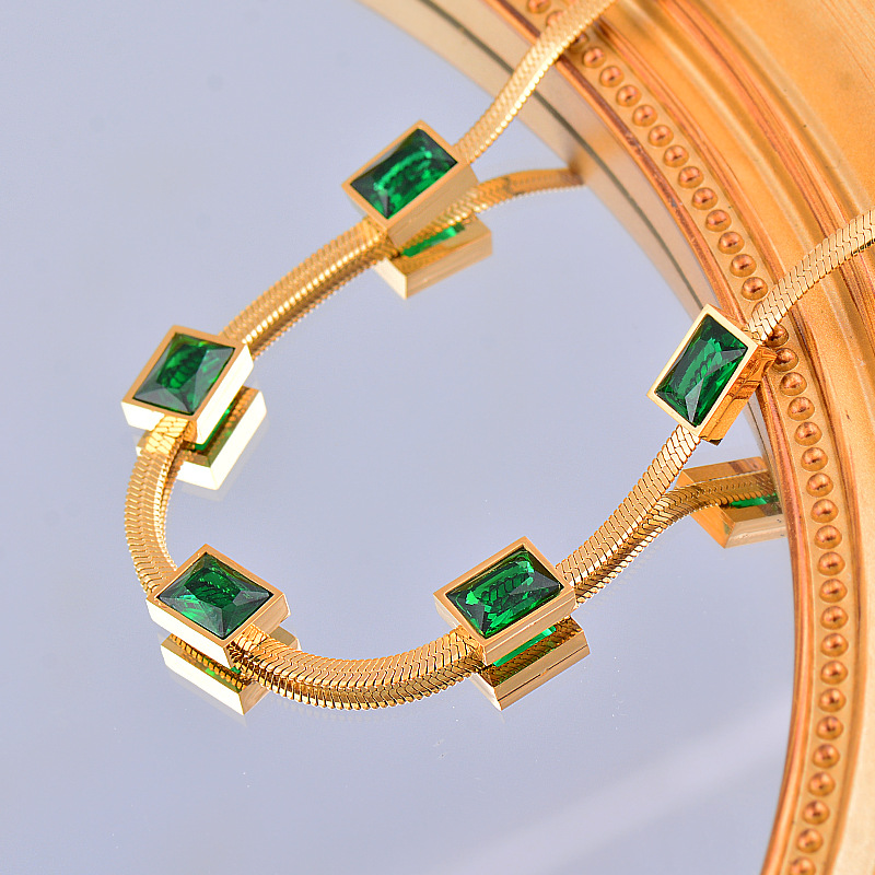 Fashion Square Titanium Steel Plating Zircon Necklace 1 Piece