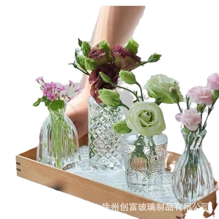 Luz de lujo simple retro mini jarrón de vidrio en vidrio de viento pequeño jarrón de flores flores flores secas flores decoración de oficina