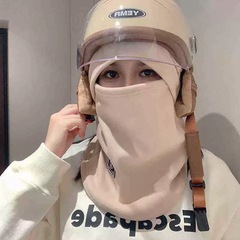 秋冬季新款防寒脖套加绒骑行帽男保暖户外出行纯色一体套头帽子女