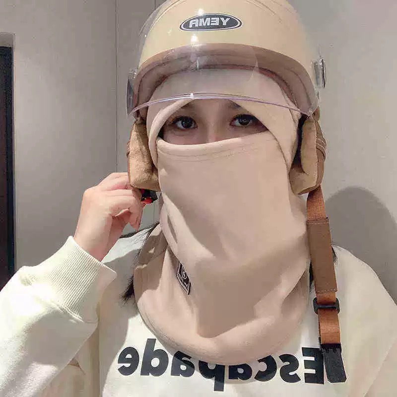 秋冬季新款防寒脖套加绒骑行帽男保暖户外出行纯色一体套头帽子女|undefined