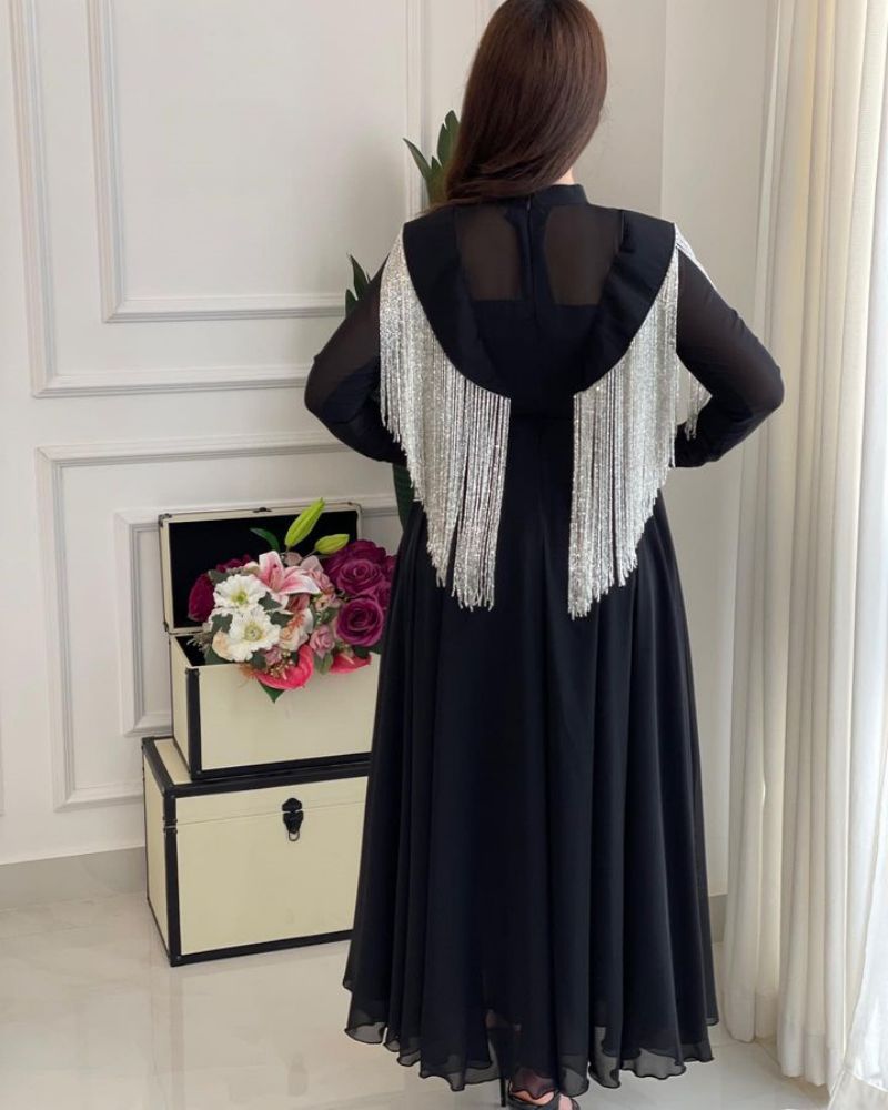 2023 Oriente Medio ropa de primavera y verano nuevo elegante gran swing sexy alta cintura borla costura gasa banquete vestido noche
