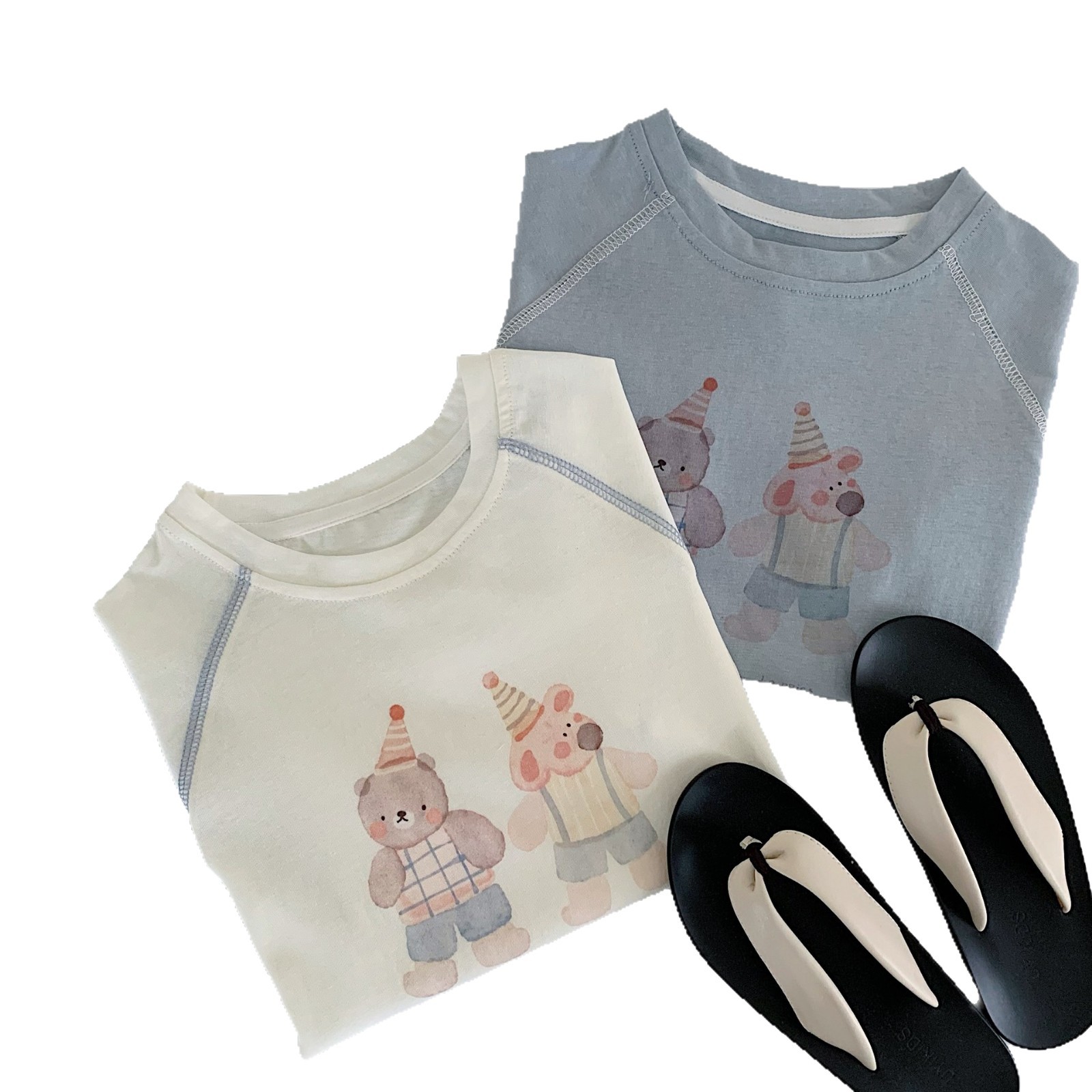 Maibao niños verano manga corta 2025 nuevos niños y niñas dibujos animados oso camiseta salvaje Huzhou Zhili ropa para niños clase a