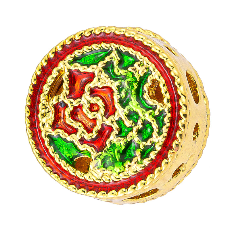 Antiguo método oro goteando aceite azul quemado colgante cuentas Dios de la riqueza atrapador de sueños flor cuentas de tambor accesorios de bricolaje joyería de transferencia