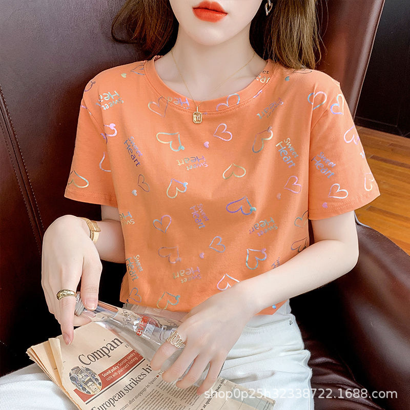 半袖tシャツins潮夏女性服2024年新型韓国版プリントファッションゆるいサイズ太ったmm上着