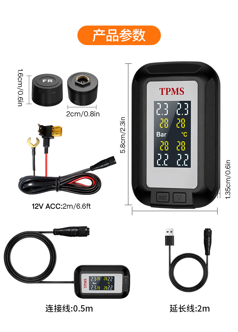 Tire Pressure Monitor Without Power Supply, Tire Pressure Detector with Mobile App, Dual Display Tire Pressure Sensor, Bluetooth App