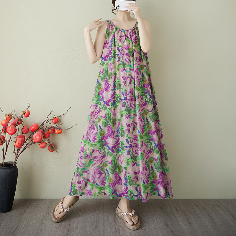 2025 Summer New Collection: Free Style Series Relaxed Lazy Dress Minimalist Floral Sleeveless Maxi Dress