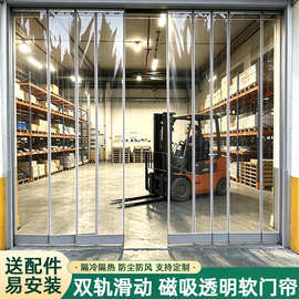 空调门帘透明PVC防风隔热双轨道平移滑动磁吸店铺商用塑料隔断帘