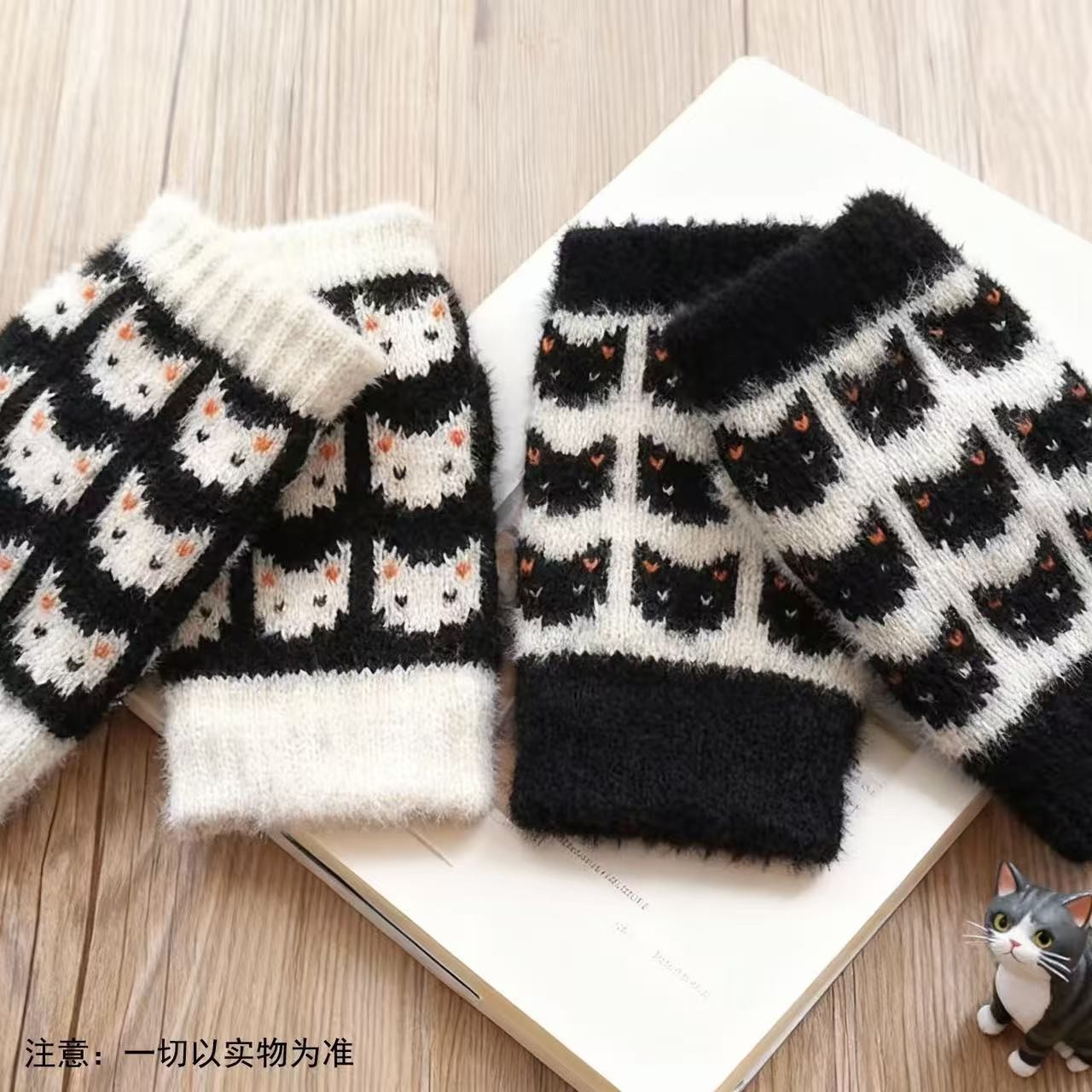 新款拼色菱形短款手套秋冬新款毛线保暖袖套时尚女针织露指臂套