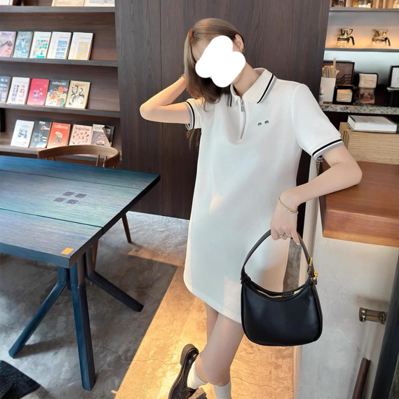 MM コントラストカラードレス 刺繍レター 夏 スリムフィット シンプル トレンド ブランド POLOシャツ 半袖 ロングTシャツ|undefined