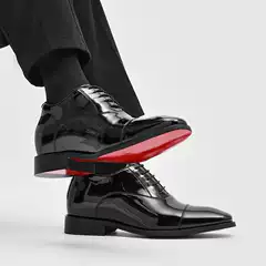 Men's Black Patent Leather British Style Derby Shoes with Red Sole, Thick Sole Lace-Up Dress Shoes for Commuting, Casual Business, Wedding Groom Formal Wear