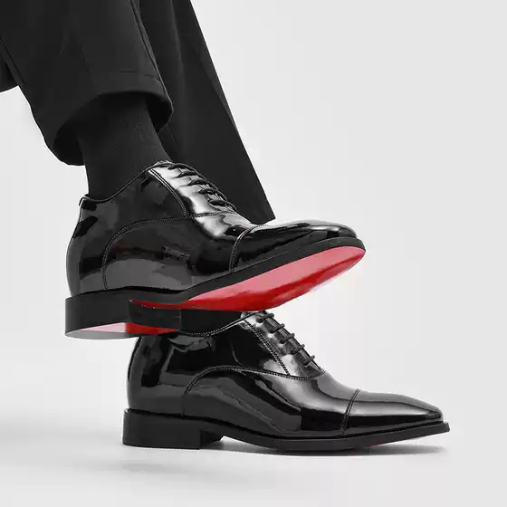Men's Black Patent Leather British Style Derby Shoes with Red Sole, Thick Sole Lace-Up Dress Shoes for Commuting, Casual Business, Wedding Groom Formal Wear