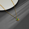 Brand accessory stainless steel, green pendant, retro necklace, European style, light luxury style, french style