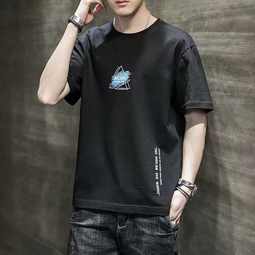 2025 Summer Men's Short-Sleeve T-Shirt Korean Style Trendy Crew Neck Letter Print Student Casual Base Shirt Wholesale