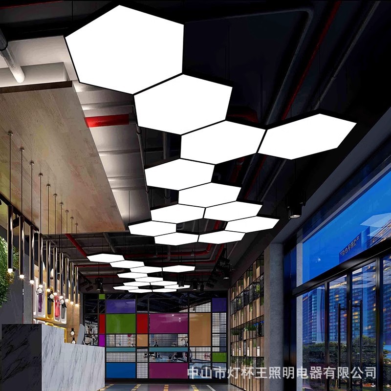 Oro LED lámpara de modelado creativo hexagonal Oficina supermercado restaurante gimnasio pasillo industrial en forma