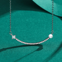 s925纯银新款潮设计微笑珍珠双层项链冷淡风网红锁骨链颈饰品批发