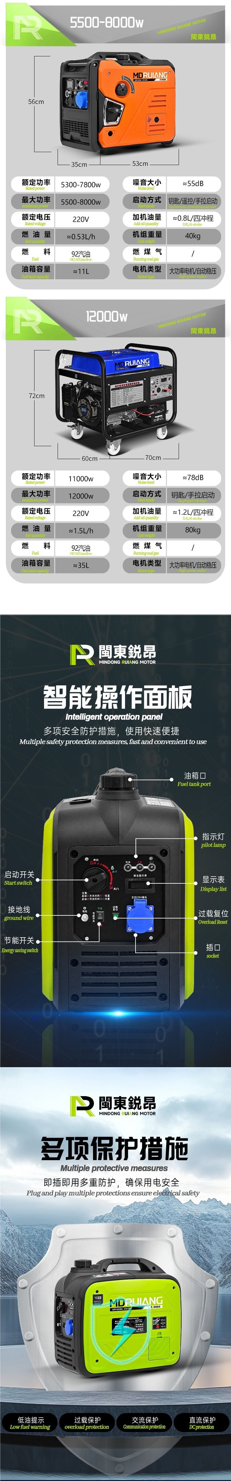 Silent Inverter Remote Control 220V Small Gasoline Generator 2/3Kw for Outdoor Camping Rv Single-Phase Portable Brushless