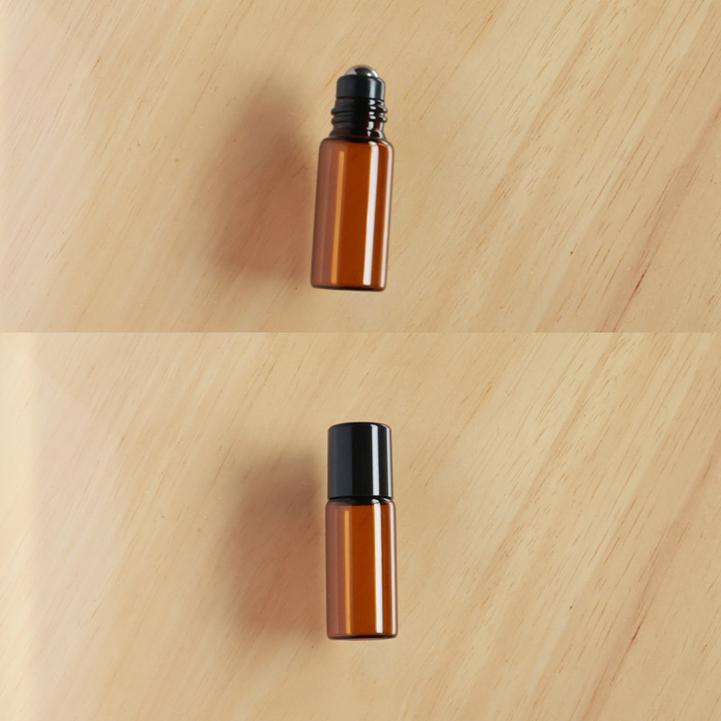 Botella roll-on para aceites esenciales cosméticos, botella marrón para aceites esenciales, botella transparente para reactivos, botella roll-on de vidrio, botella de perfume ámbar.