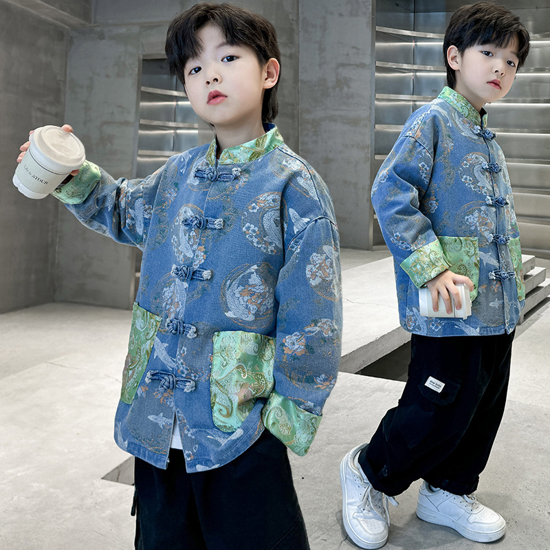 男童唐裝漢服外套2024新款春裝中式國風春秋款兒童男孩古裝春季潮