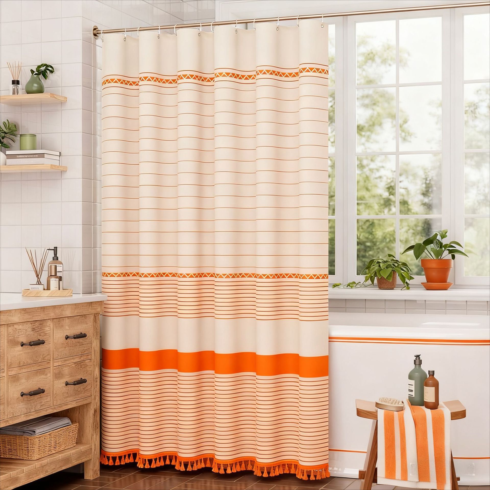 Cortina de ducha de lino jacquard Amazon, impermeable y antimoho, cortina divisoria para baño, cortina de tela impermeable, venta al por mayor