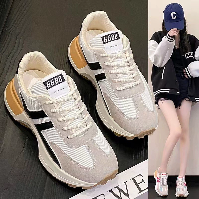 Весна 2024. Новые женские повседневные кроссовки в стиле dad shoes, на толстой подошве, универсальные, белые, увеличивающие рост.