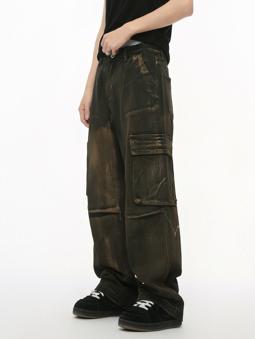 MTLCLOTHES Hombres| 2024 otoño nuevos productos retro calle de bolsillos para hacer viejos jeans de estilo de moda